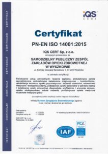 Certyfikat PN-EN ISO 14001:2015