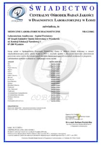 ŚWIADECTWO Laboratorium Analityczne